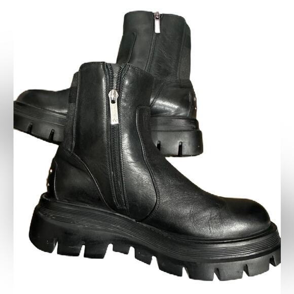 Aquatalia Skyler Black‎ Leather Water-Resistant Lug Sole Platform Boot Size 10 - Picture 3 of 12